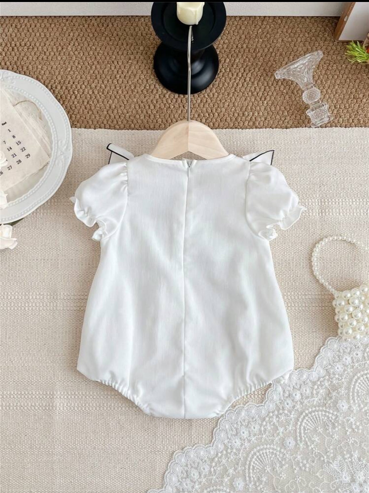 BabyBliss™ | White Bow Romper