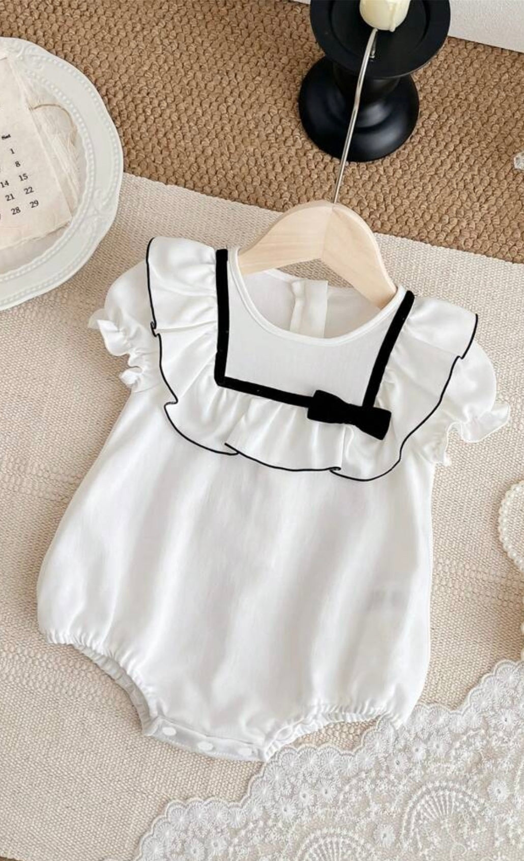 BabyBliss™ | White Bow Romper