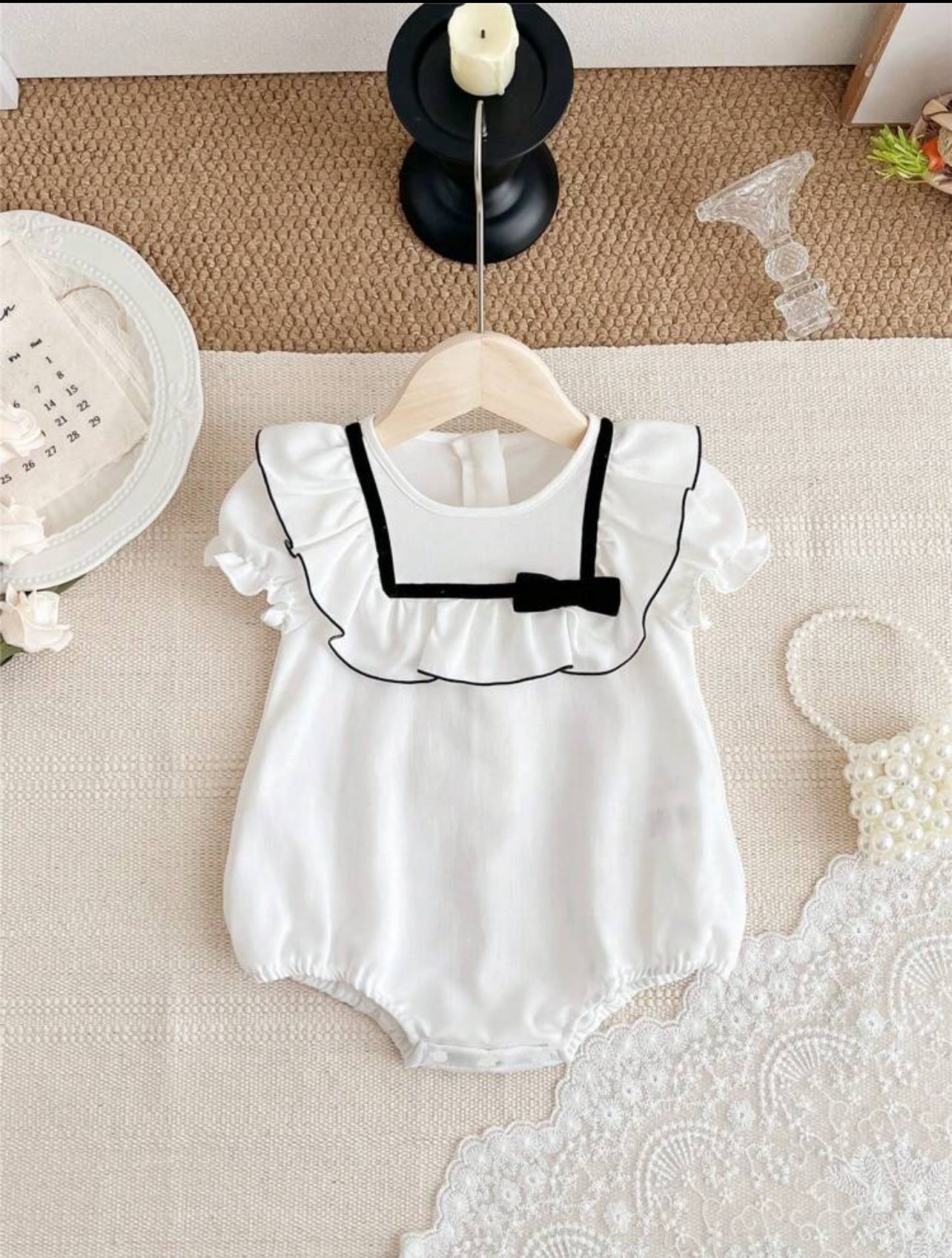 BabyBliss™ | White Bow Romper